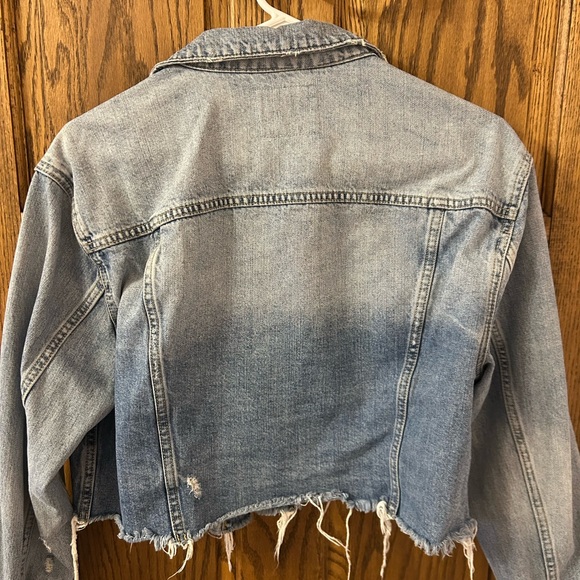 Lucky Brand Cut-Off Trucker Distressed Blue Jean Denim Jacket Women’s Size Large - Picture 9 of 9